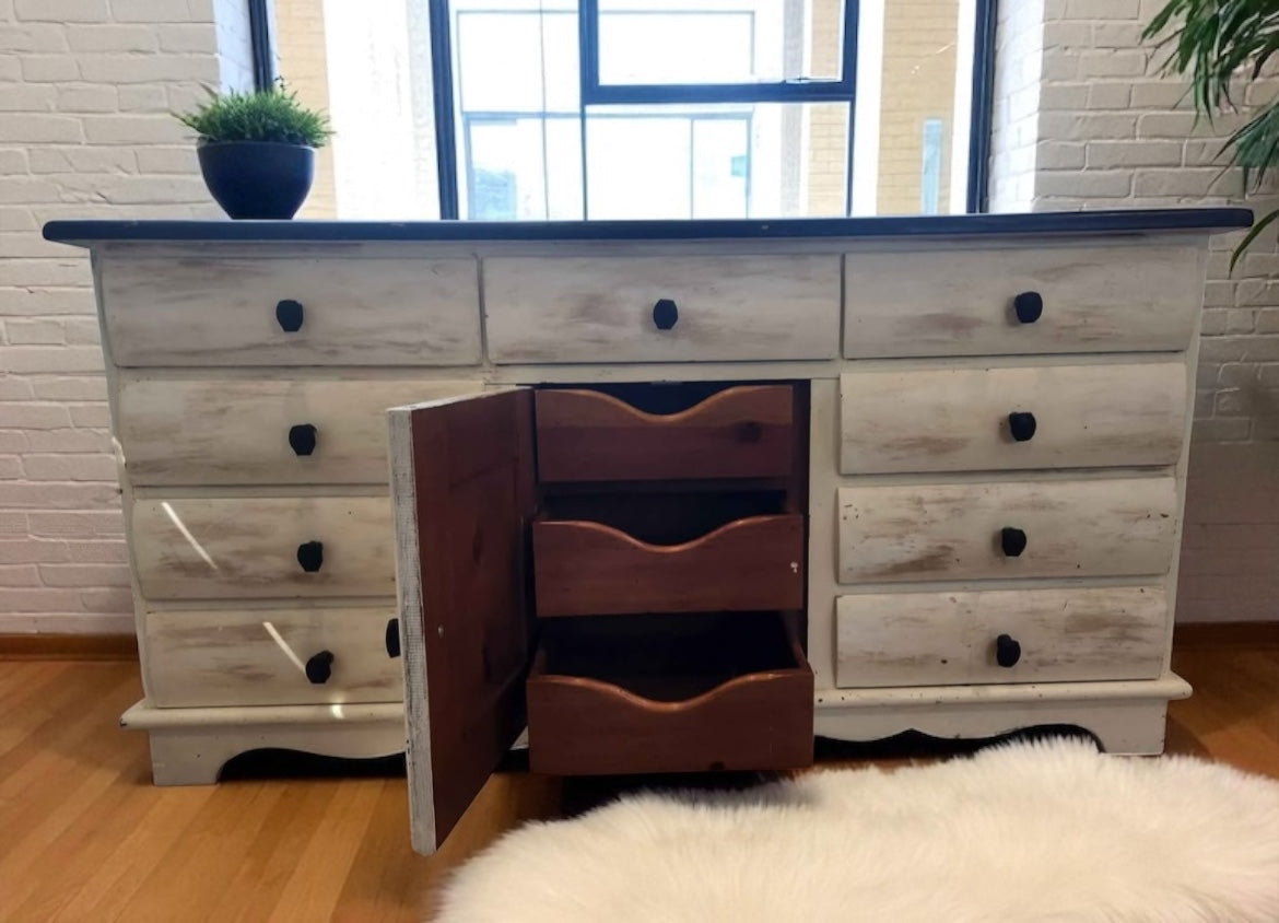 Dresser with antique cream colored finish