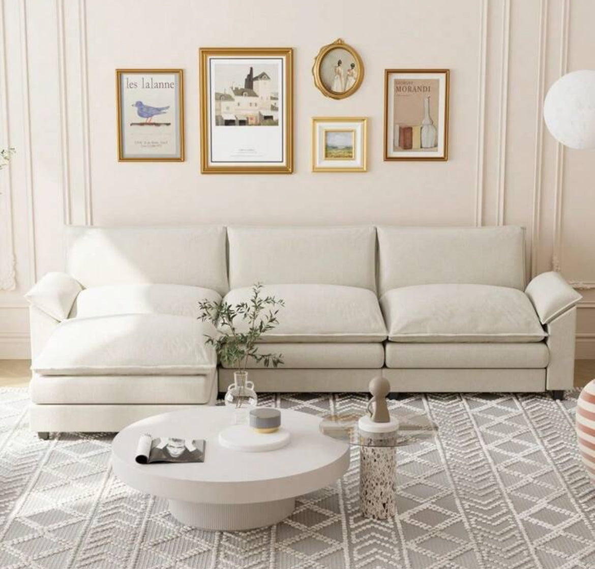 Sectional Sofa 3-Seat Movable Footrest Sofa L-Shaped Sofa With Reversible Toffee Chair