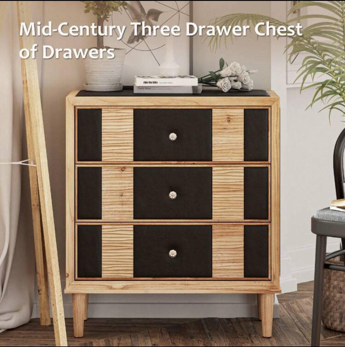 3 Drawer- Faux leather Nightstand