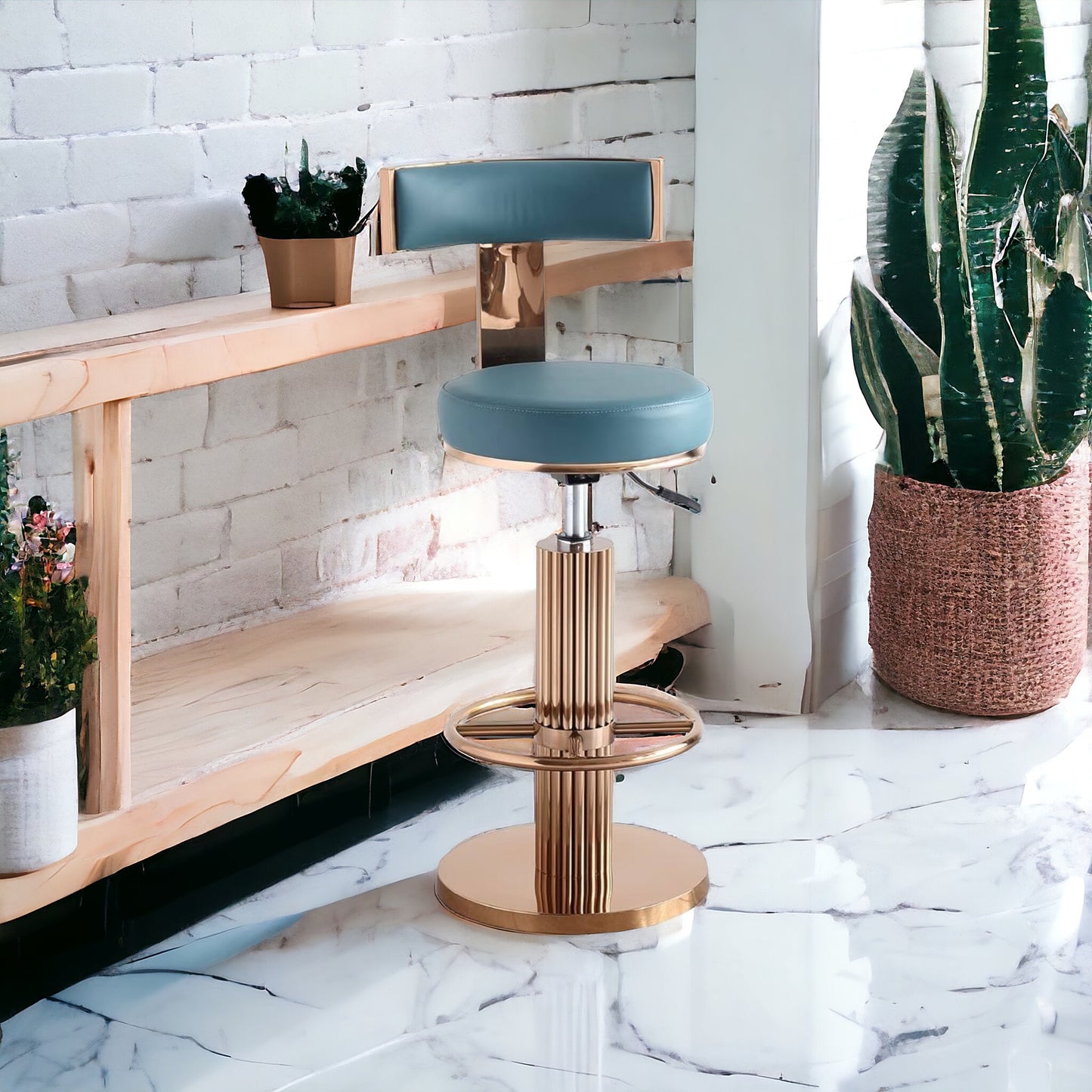 Modern Adjustable Height Counter Stool with Stainless Steel Legs