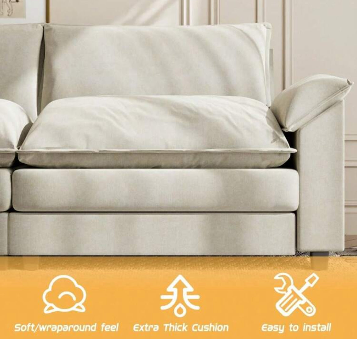 Sectional Sofa 3-Seat Movable Footrest Sofa L-Shaped Sofa With Reversible Toffee Chair