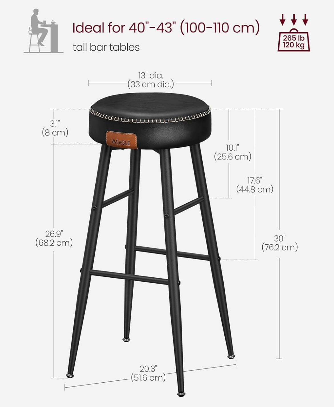 Bar Stools Set of 2, Kitchen Counter Stools