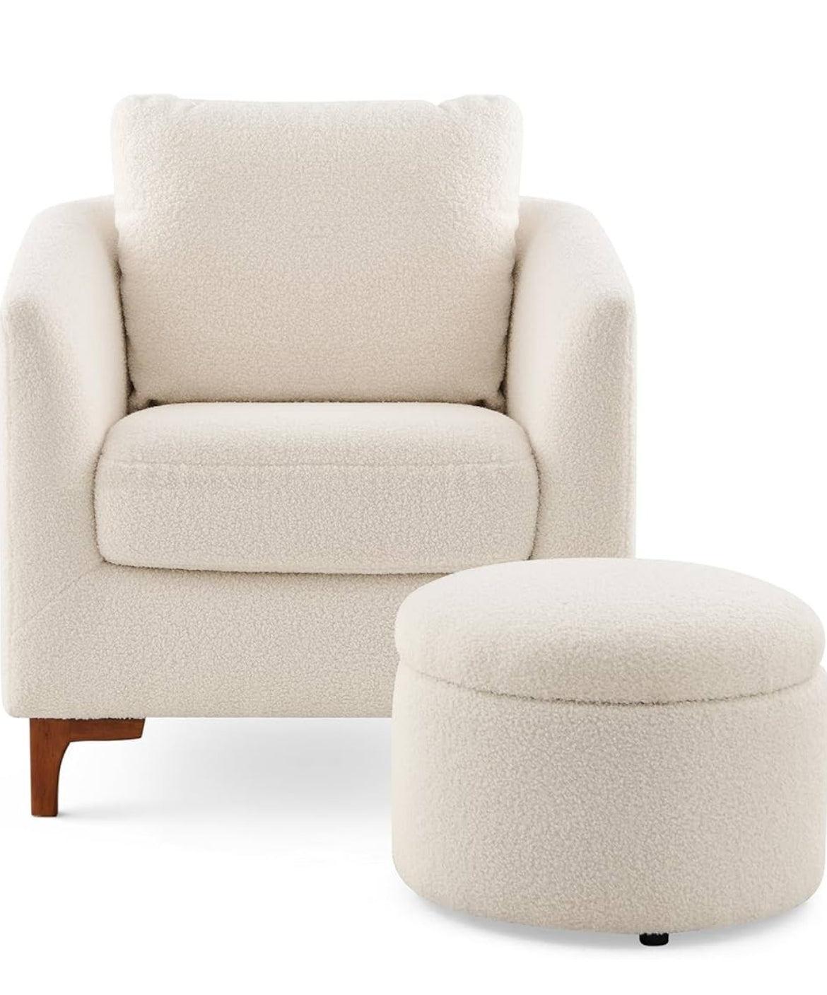 Sherpa Accent Chair with Storage Ottoman Set