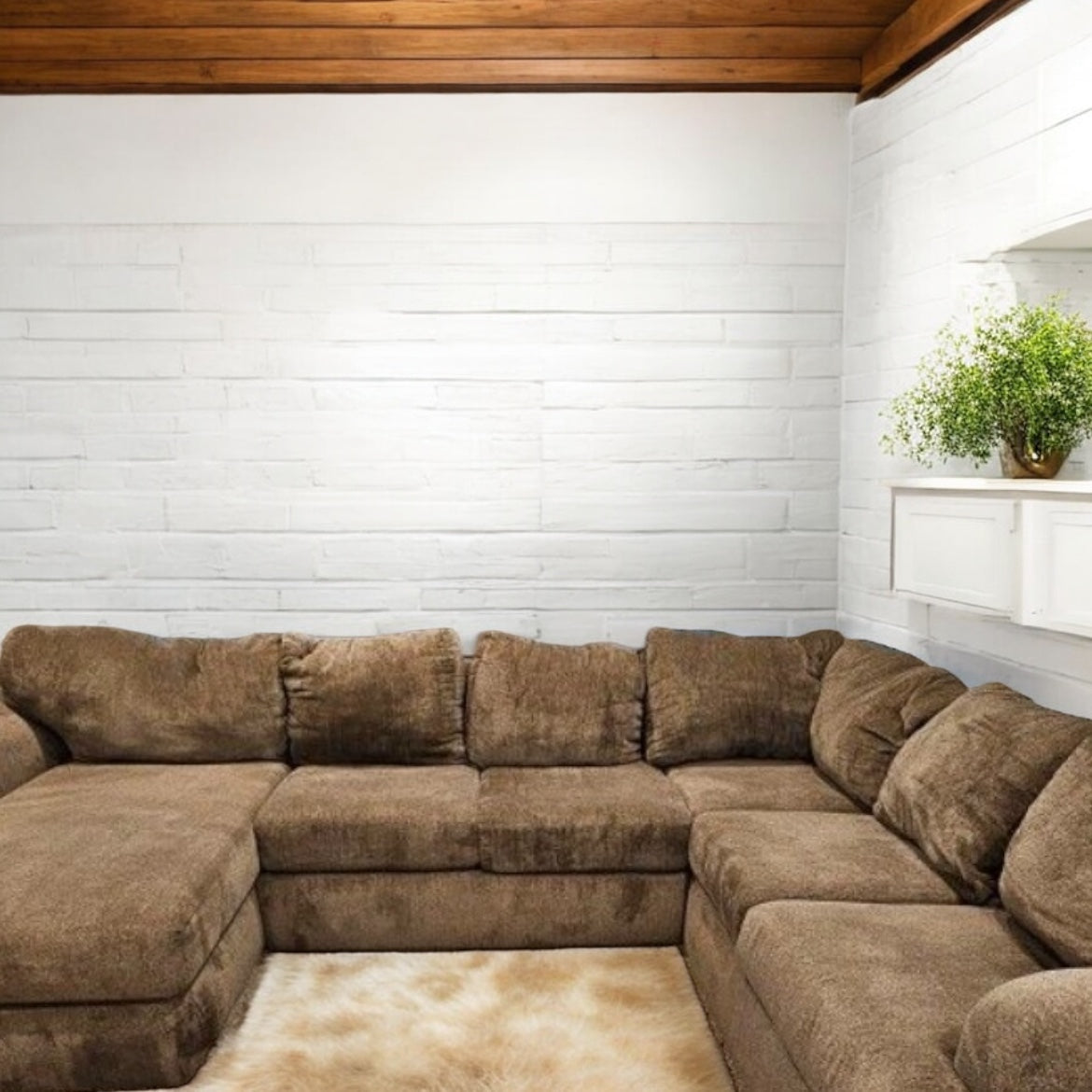 Large Family Sized Brown Sectional Couch
