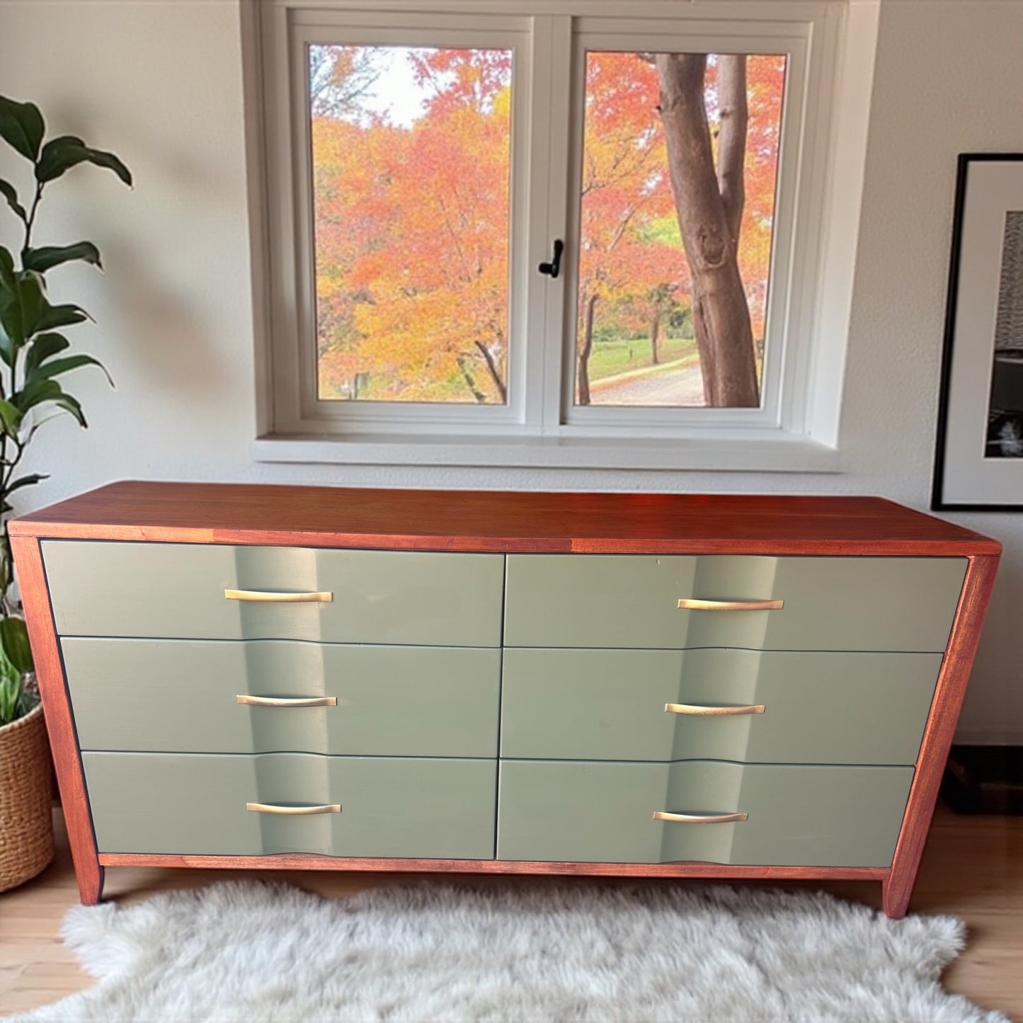 Restored and refurbished real wood dresser- 6 drawers