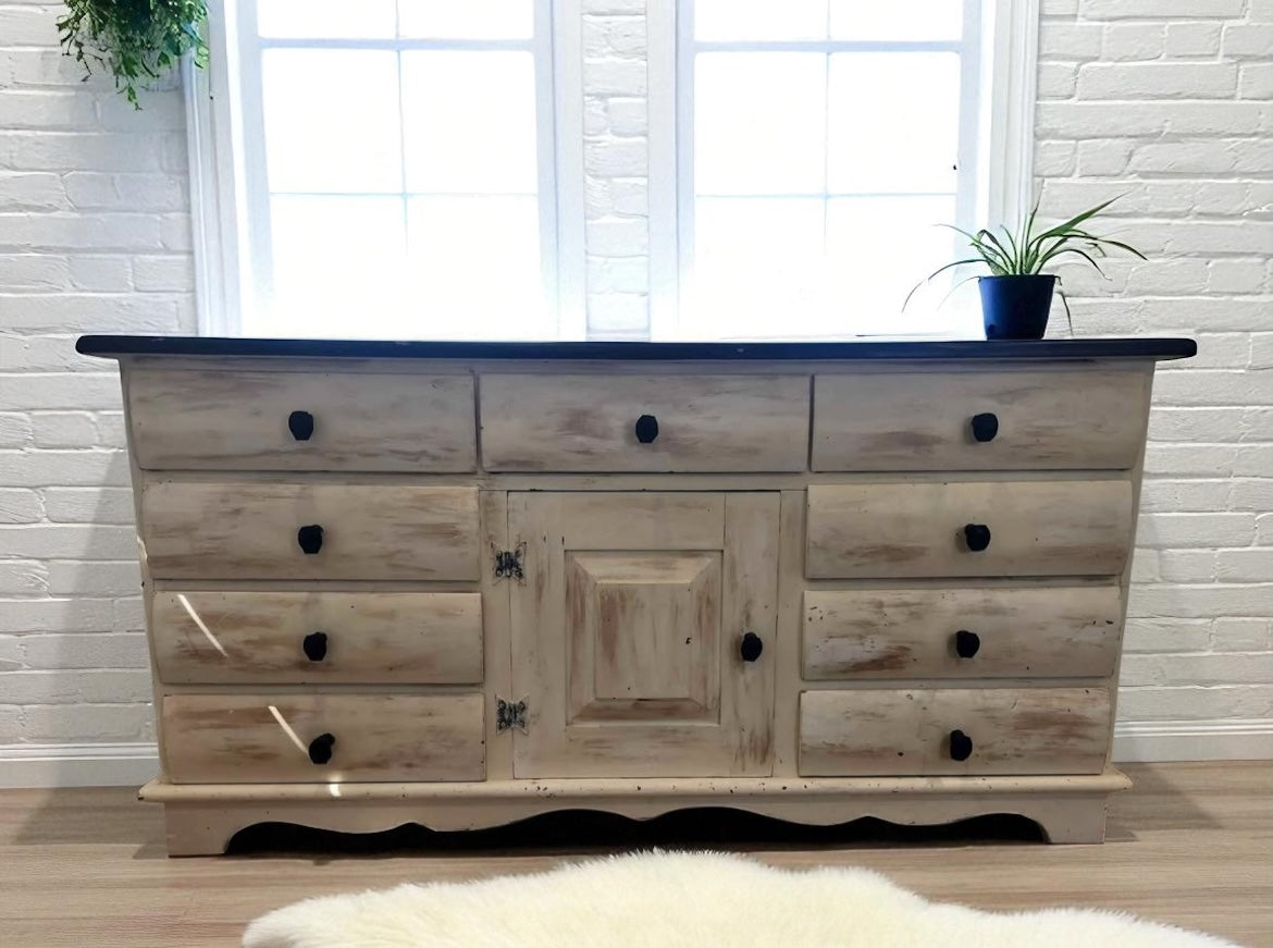 Dresser with antique cream colored finish