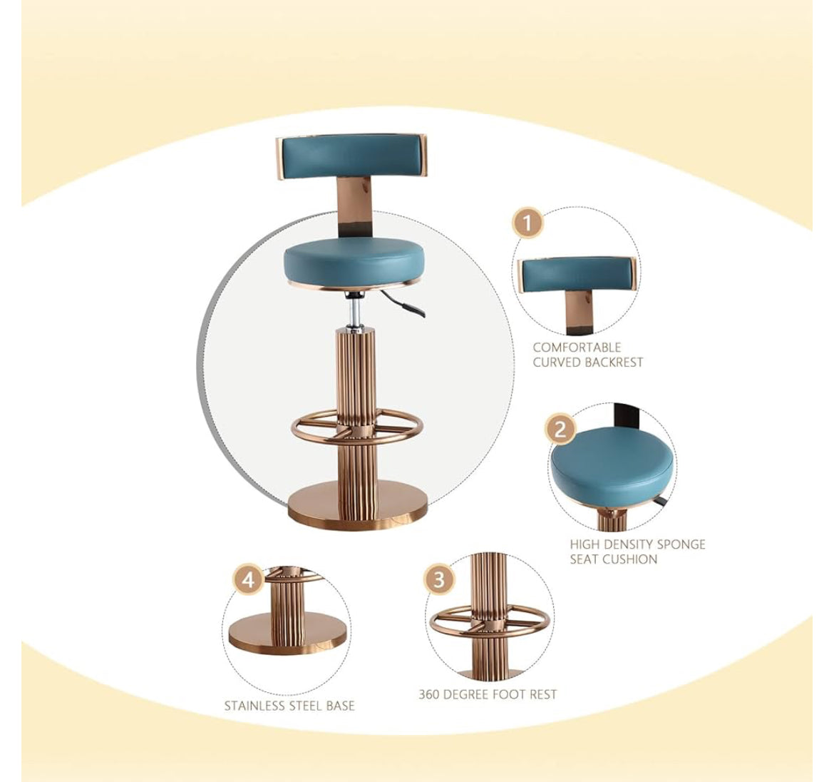 Modern Adjustable Height Counter Stool with Stainless Steel Legs