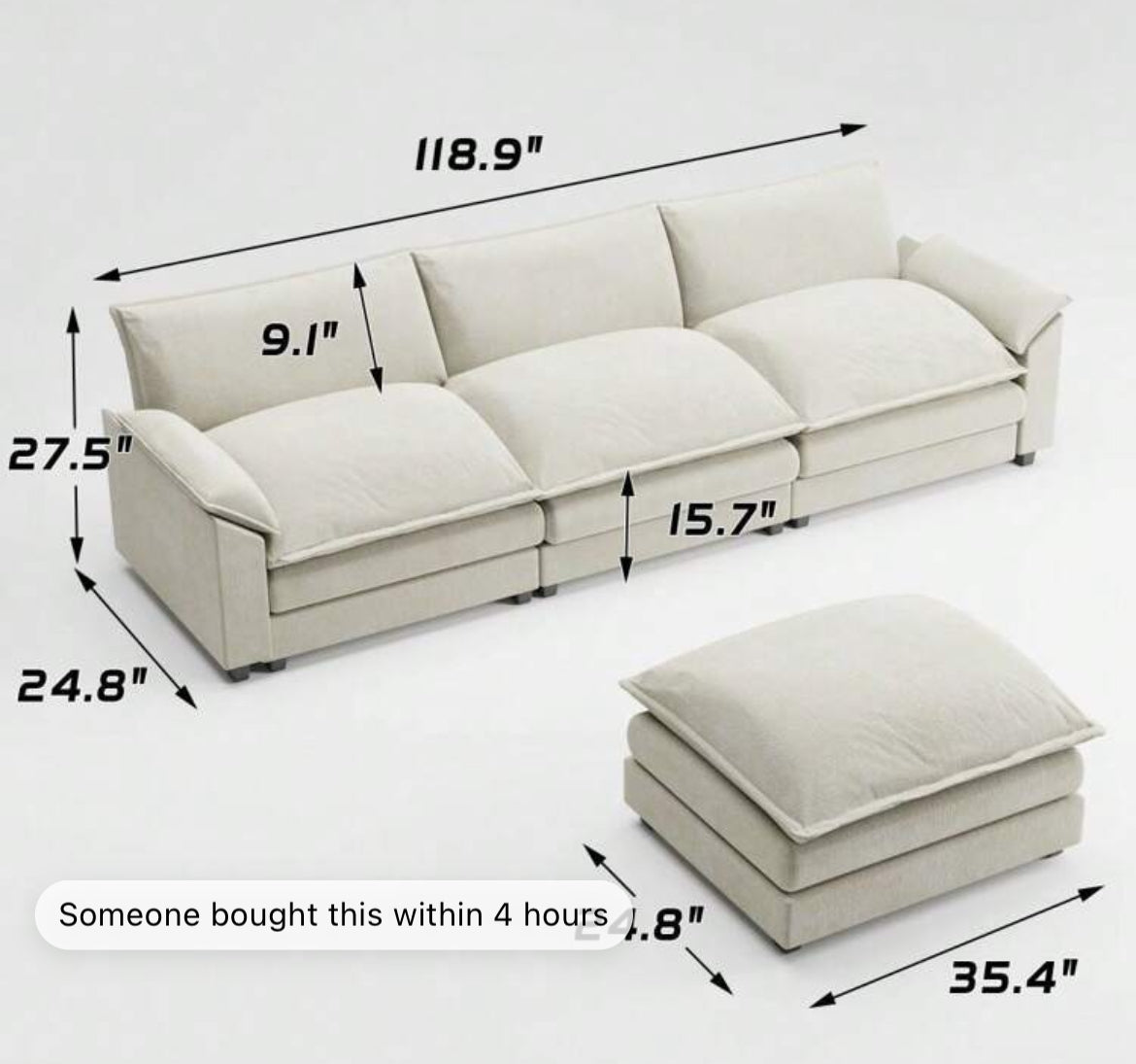 Sectional Sofa 3-Seat Movable Footrest Sofa L-Shaped Sofa With Reversible Toffee Chair