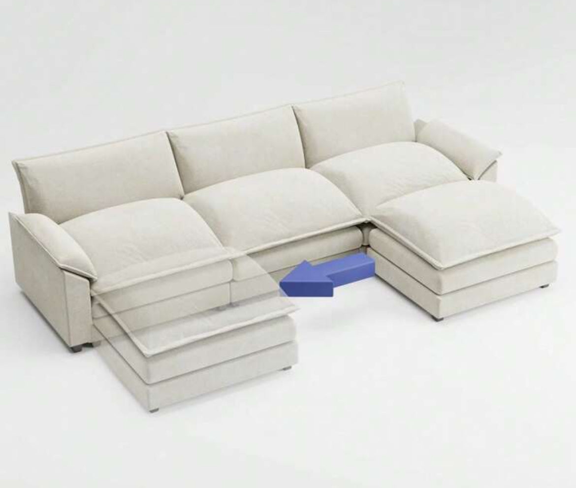 Sectional Sofa 3-Seat Movable Footrest Sofa L-Shaped Sofa With Reversible Toffee Chair