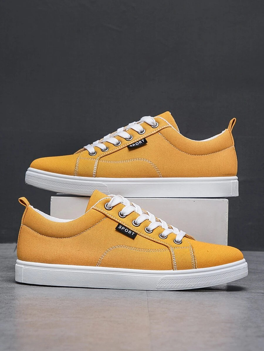 Yellow Men Canvas Lace-up Front Skate Shoes