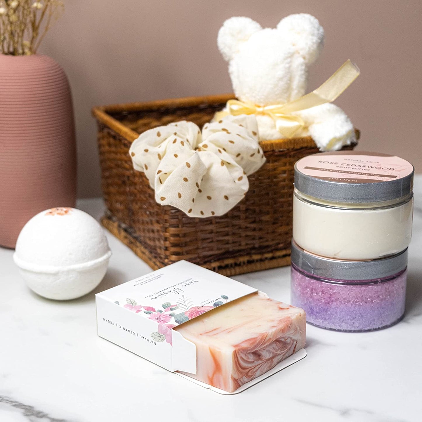 Roll over image to zoom in Natural Amor- Spa Gift Set for Women- Luxurious Rose Scent Bath gift for her
