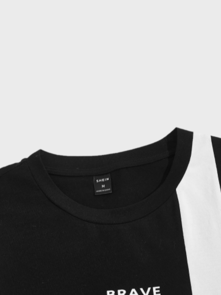 Men Letter Graphic Color Block Tee & Drawstring Waist Sweatpants
