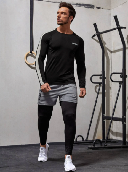 Men Quick-Drying Letter Graphic Contrast Sideseam Sports Tee