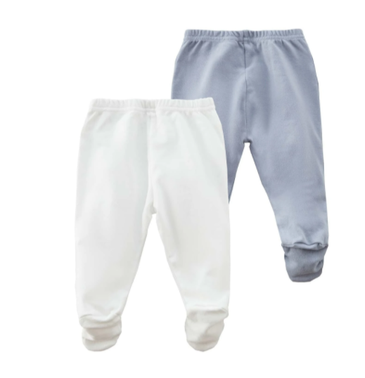 Newborn Baby 2pcs Solid Elastic Waist Footed Pants