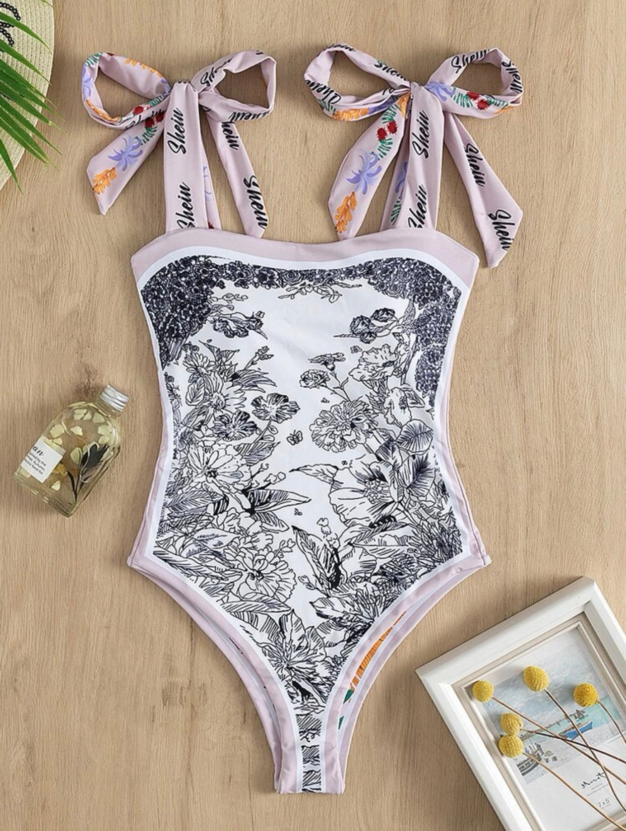 Plant print reversible one piece swimsuit