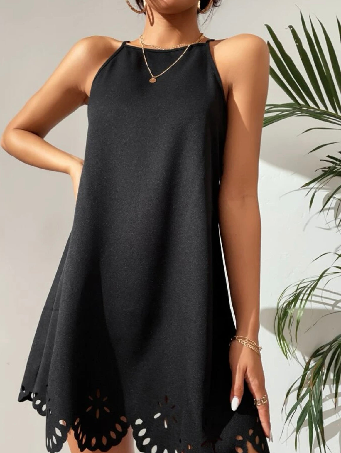 Petite laser cut cami dress