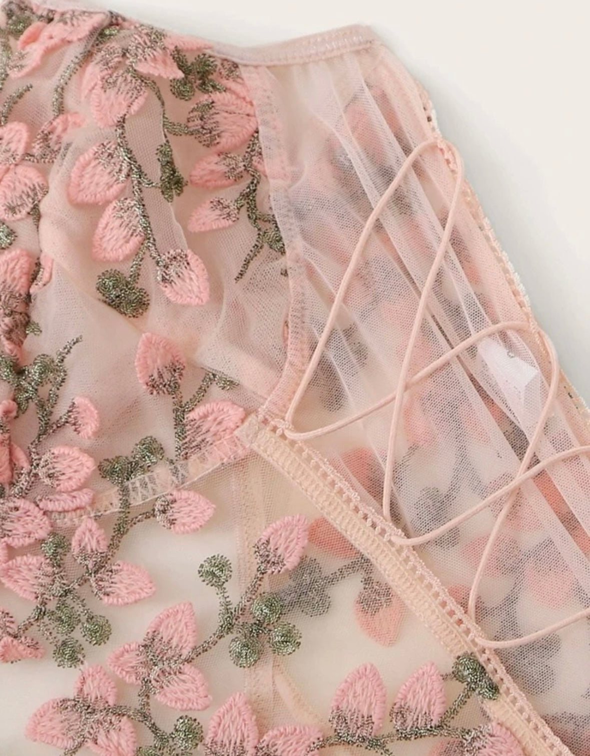 Plus embroidered mesh lace-up teddy bodysuit