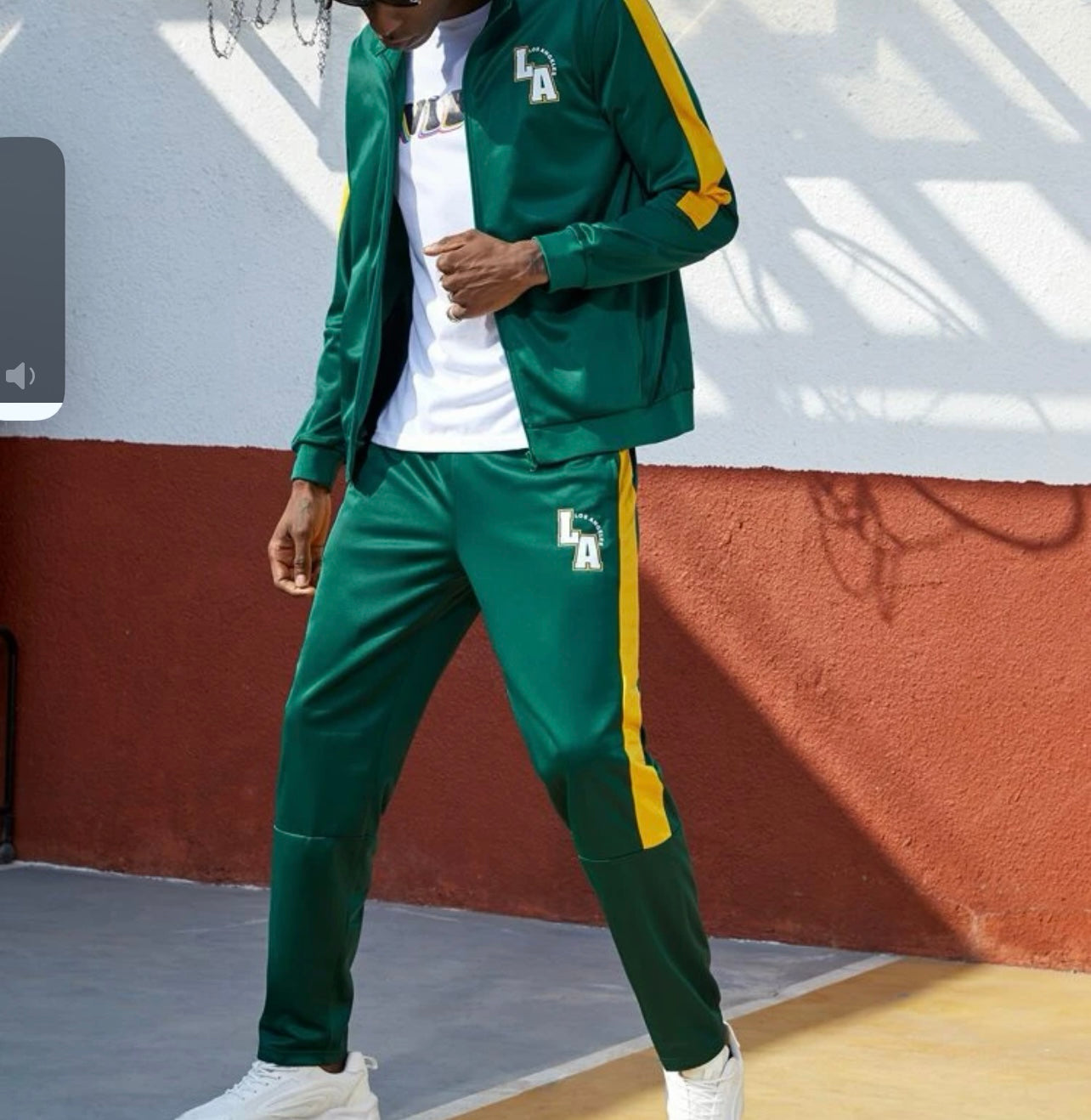 Men letter graphic contrast side seam zipper sports set