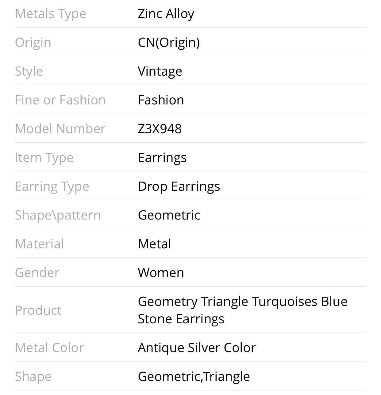 Triangle blue stone Tibetan inspired carved metal dangle earrings