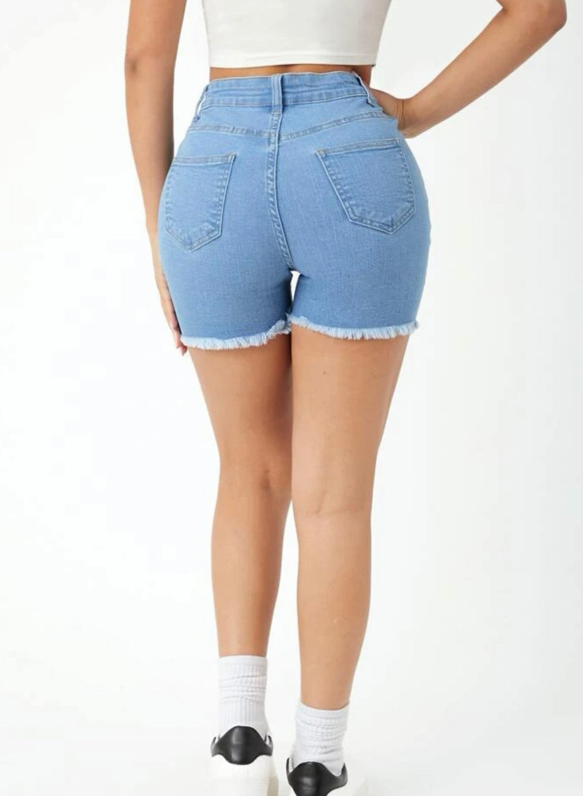 Petite washed raw hem denim shorts