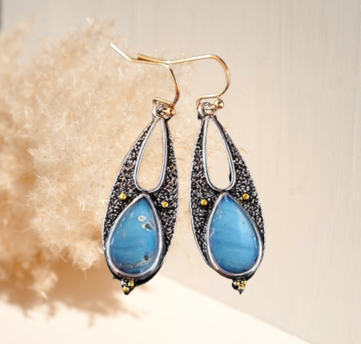 Vintage Tear Drop Blue Resin Earrings