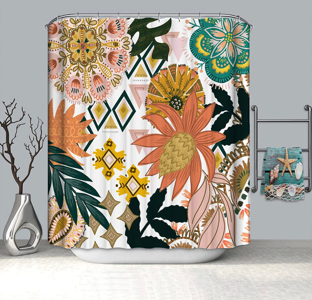 Boho Floral Shower Curtain