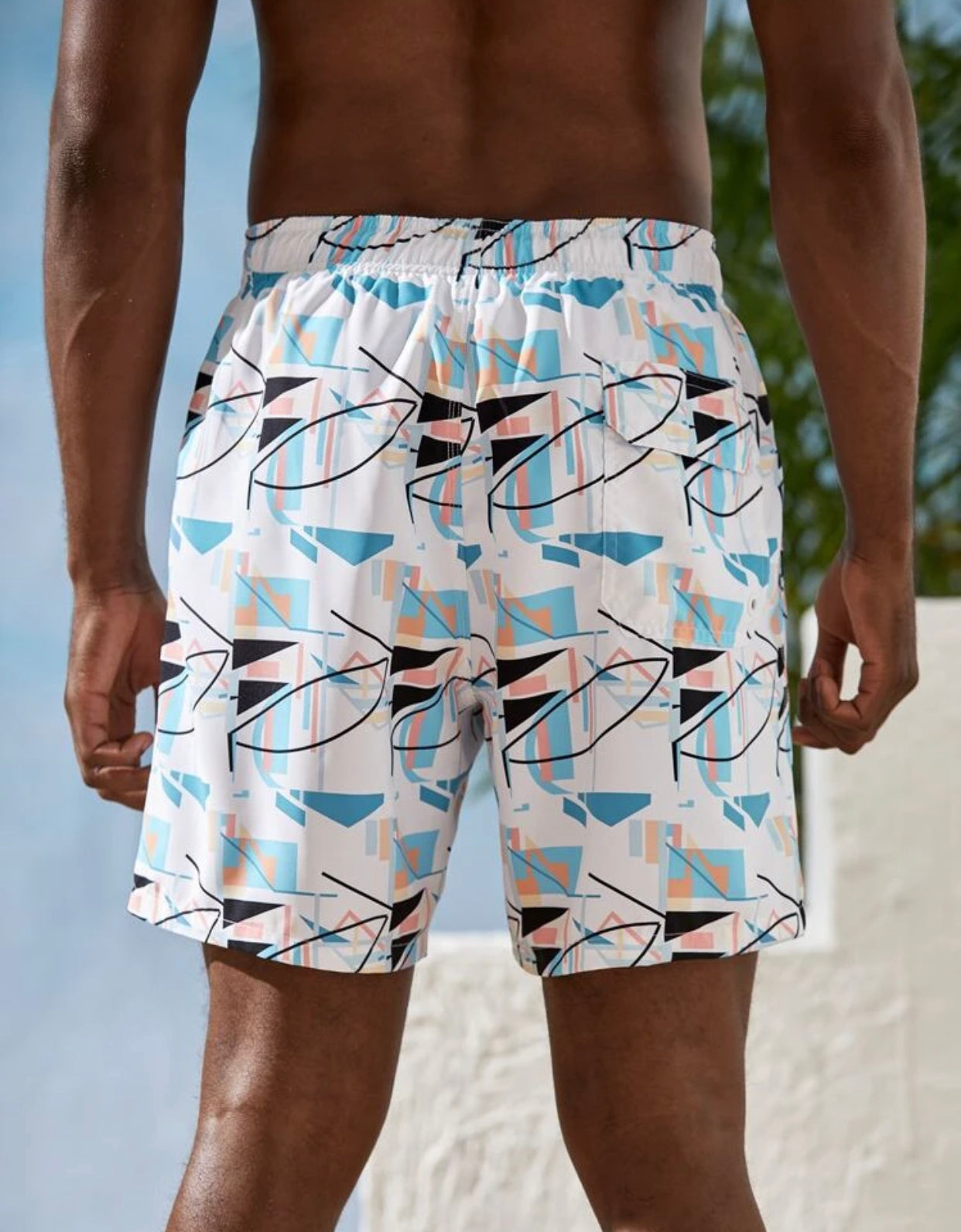 Men’s geo print drawstring waist swim trunks - Christina’s unique boutique LLC