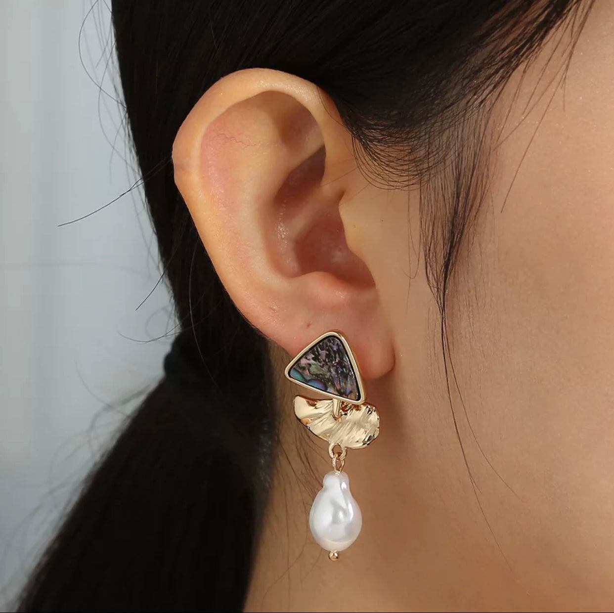 Gold and abalone with pearl inspired drop earrings