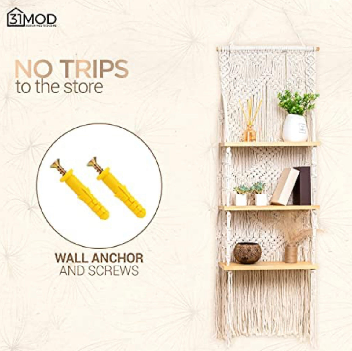 Macrame Wall Hanging Shelf - 3-Tier Macrame Shelf with Enhanced Solid Wood Shelves - Christina’s unique boutique LLC