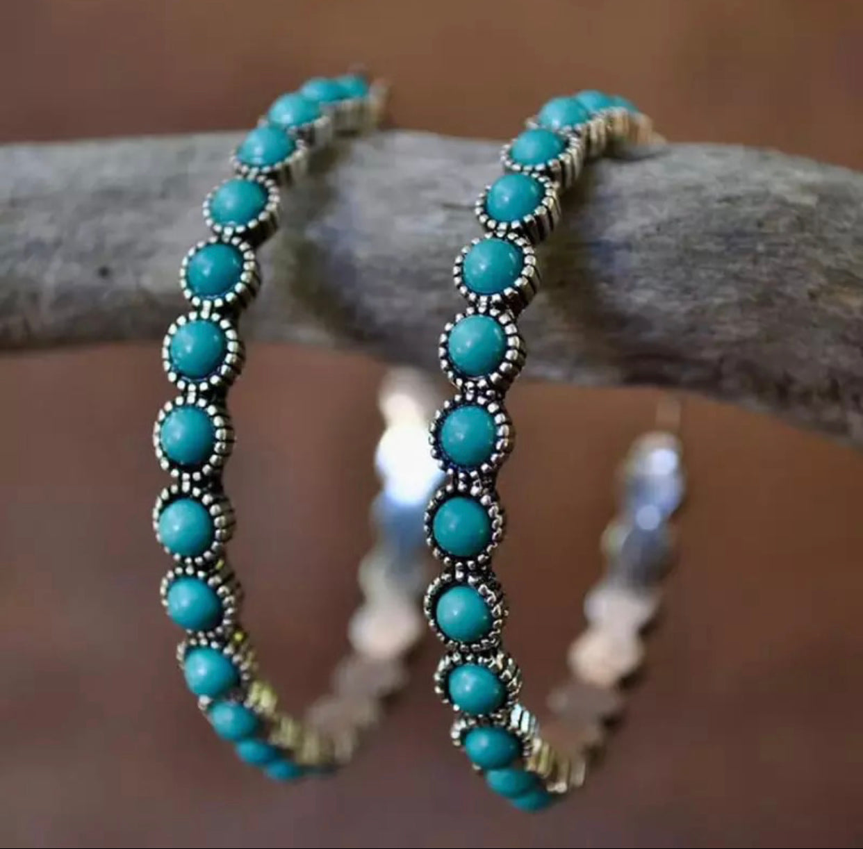 Turquoise decor hoop earrings