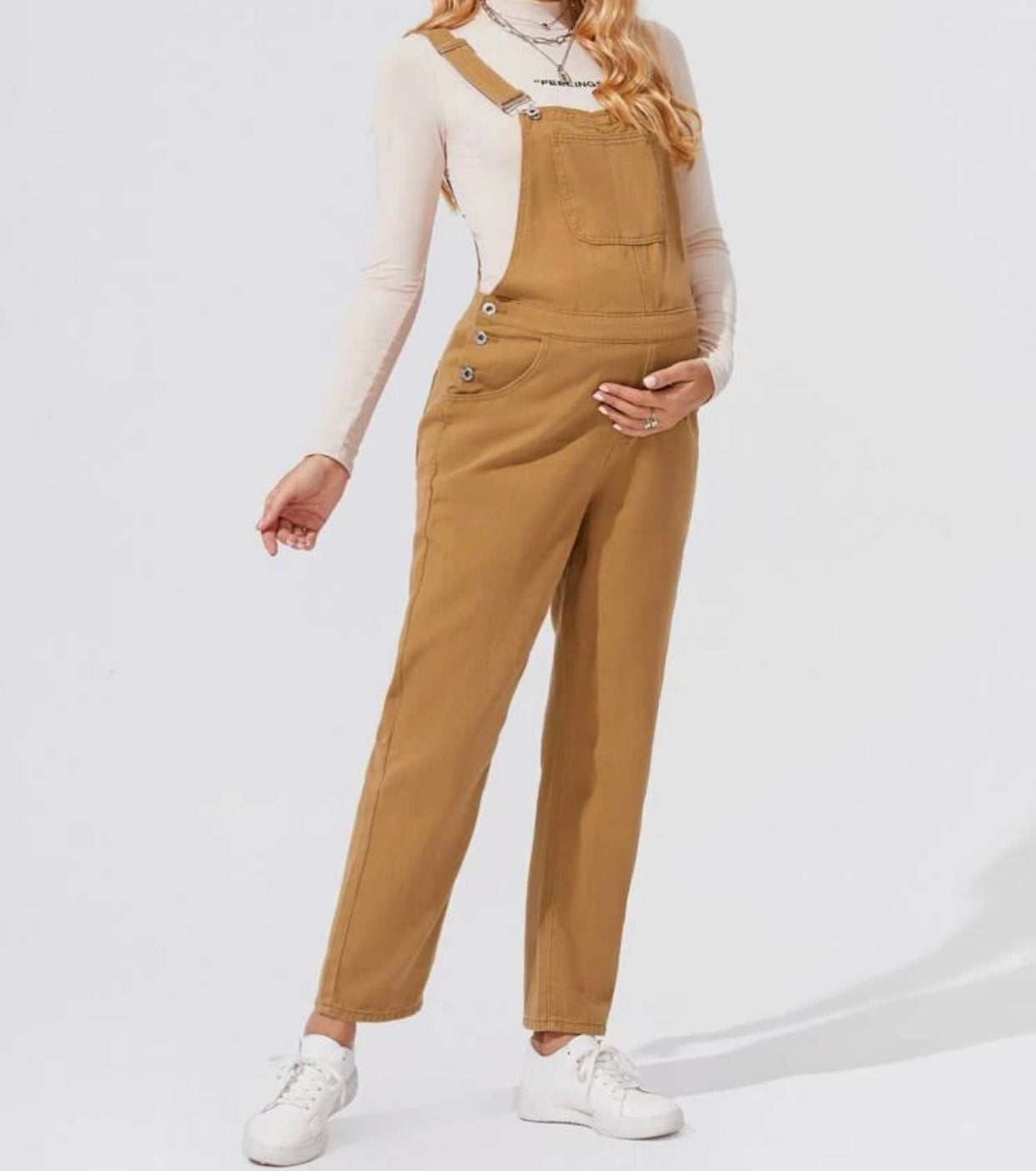 Maternity patch pocket denim overalls without top