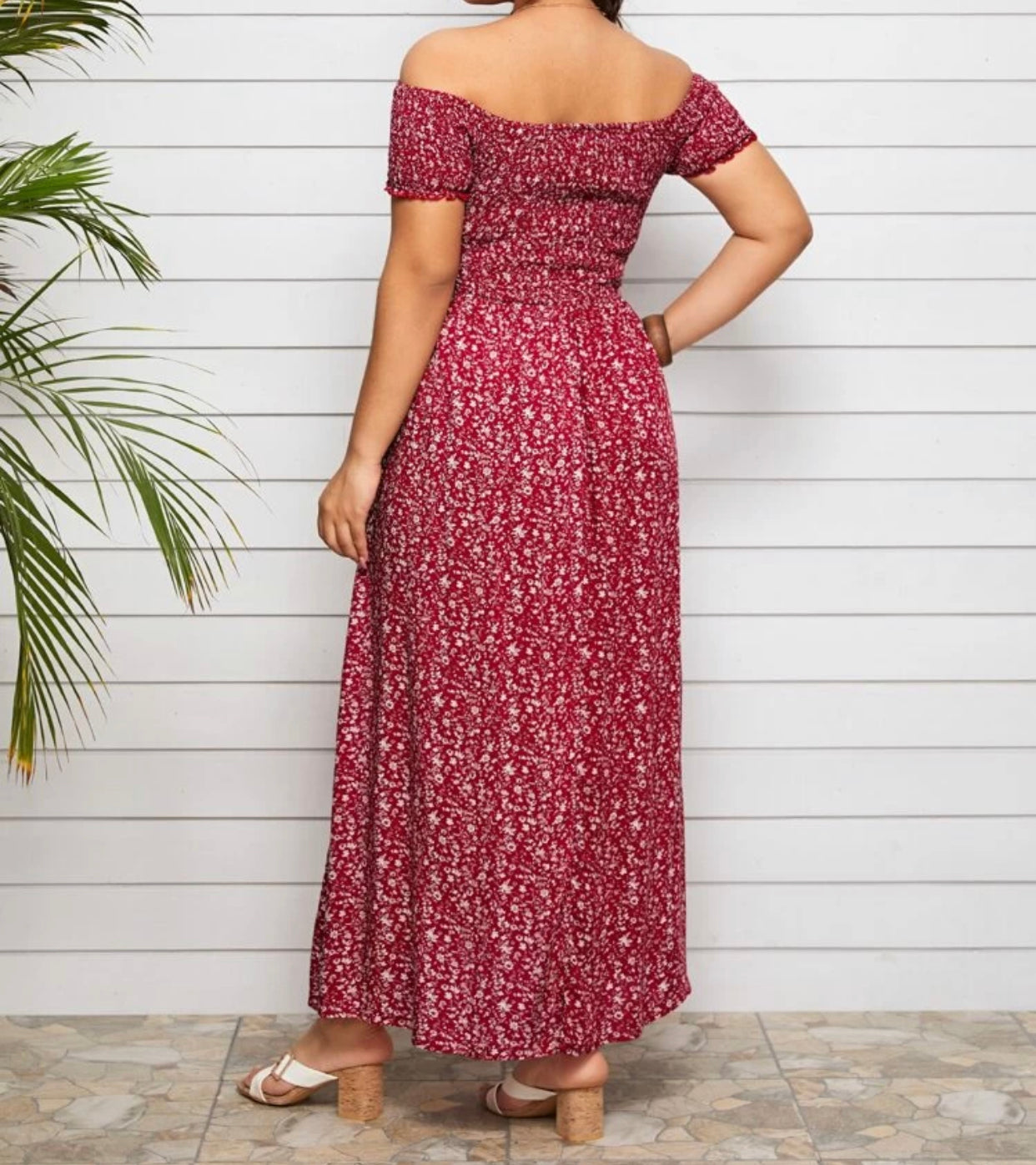 Curve and plus off shoulder split floral dress