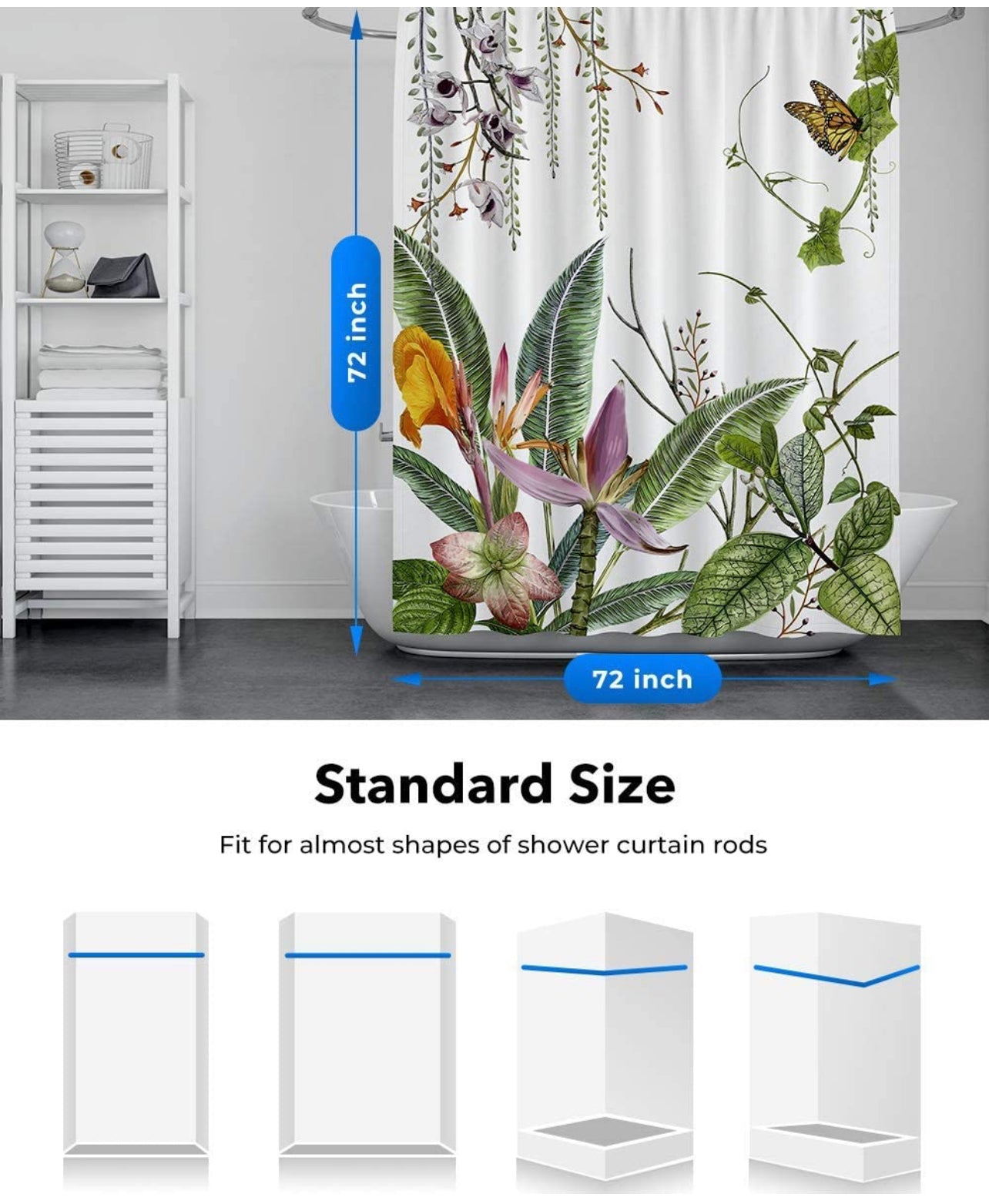 Shower Curtain,Tropical Shower Curtain,Waterproof Fabric Shower Curtains for Bathroom with 12 Plastic Hooks, 72x72 Inch