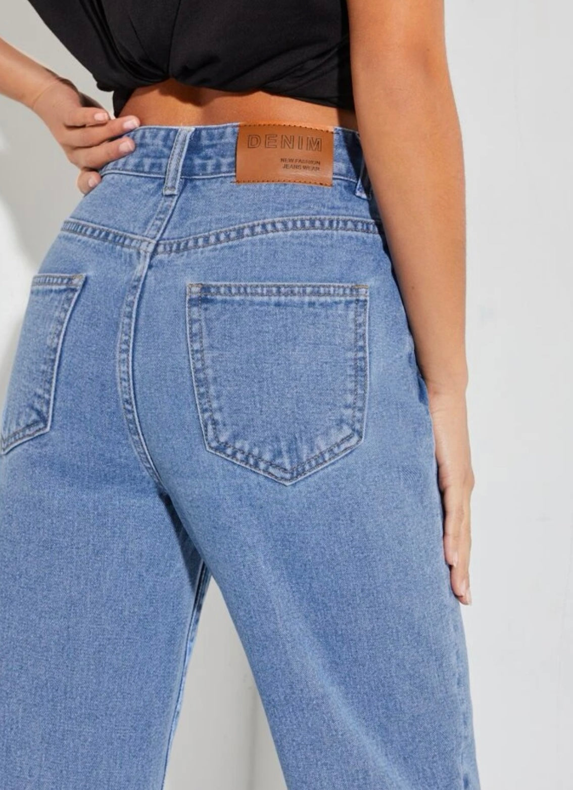 Petite high waist mom fit jeans