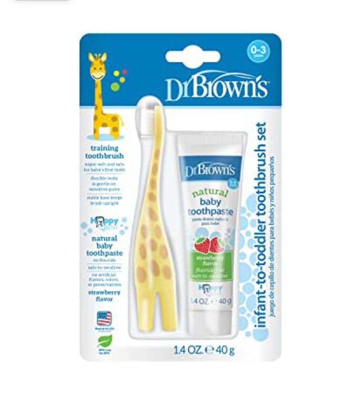 Dr. Brown's Infant-to-Toddler Training Toothbrush Set with Strawberry Fluoride-Free Toothpaste