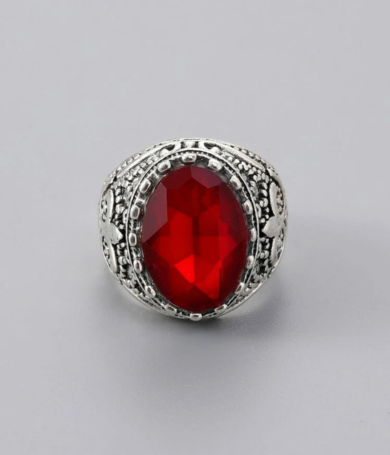 Ruby red mens vintage inspired ring. Size 10.