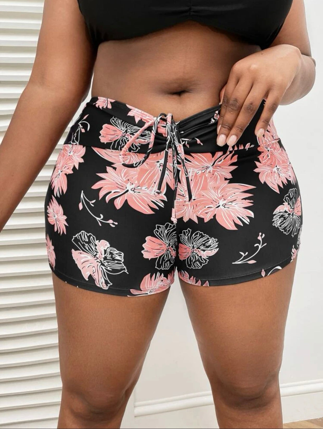 Floral print tie front bikini bottom