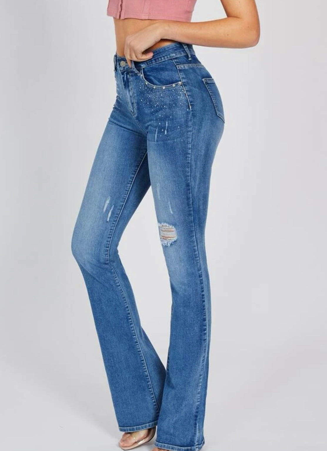 Tall high waisted ripped bootcut jeans