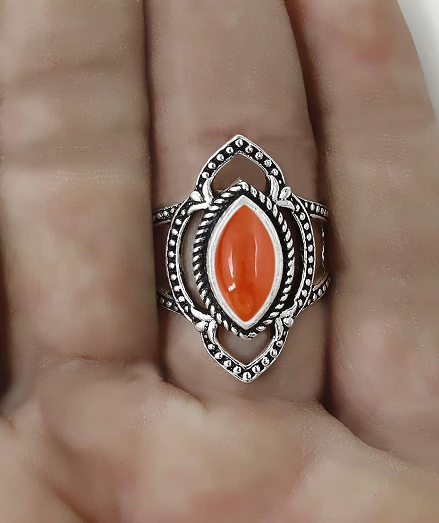 Carnelian Sterling Silver Plated Genuine Gemstone Marquise Shape Solitaire Rings
