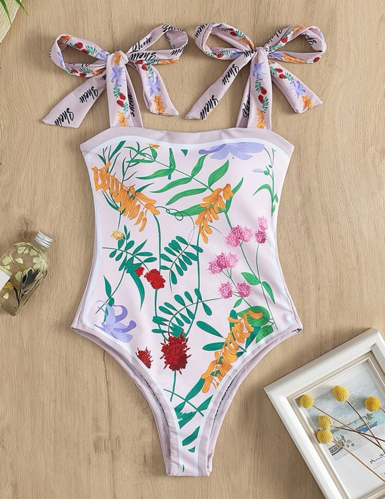 Plant print reversible one piece swimsuit