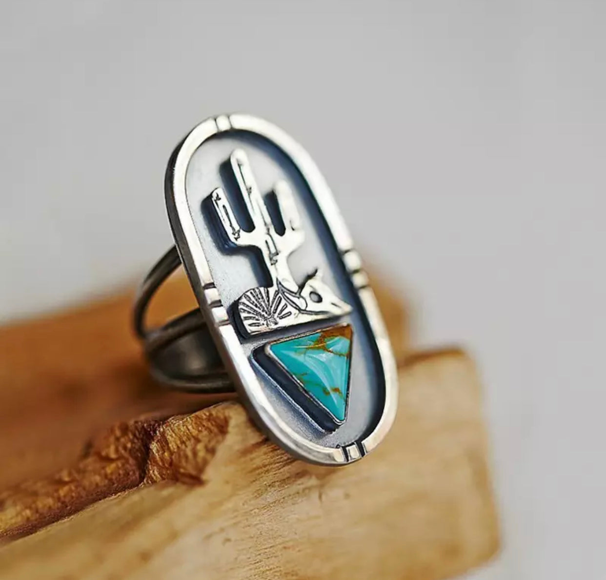 Desert-themed Cactus with Turquoise Stone Rings
