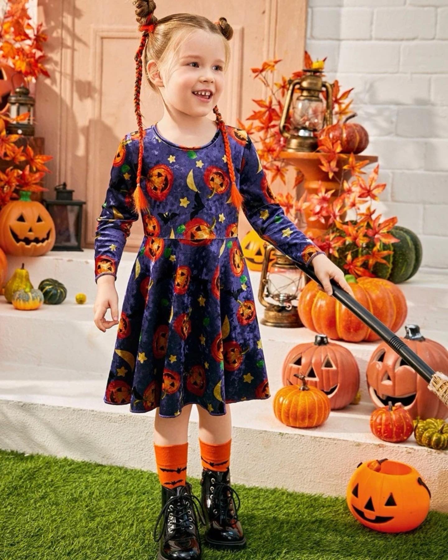 Toddler girls Halloween print velvet dress