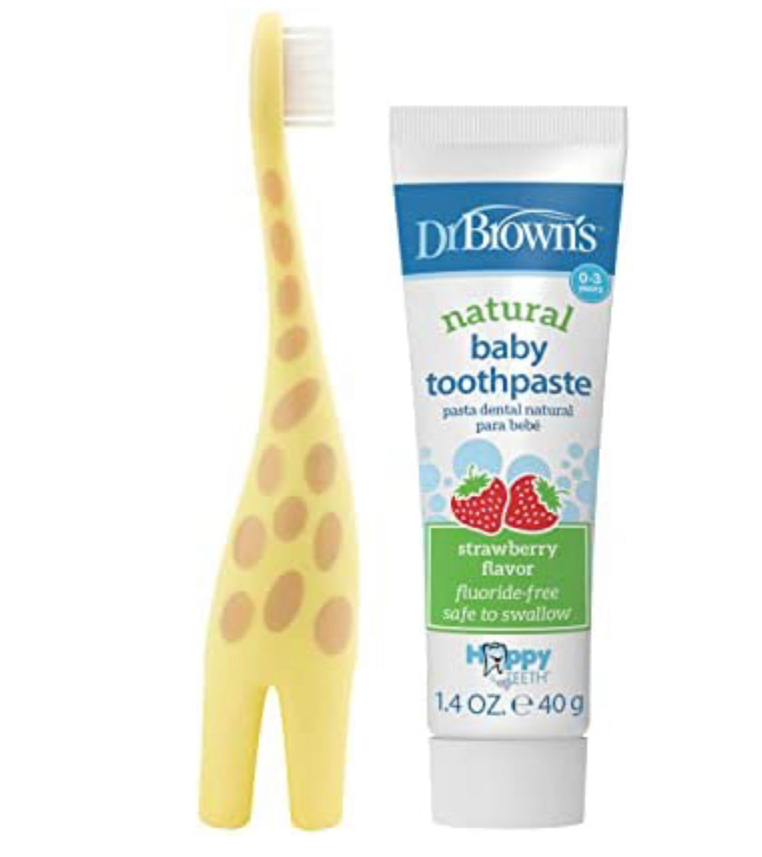 Dr. Brown's Infant-to-Toddler Training Toothbrush Set with Strawberry Fluoride-Free Toothpaste