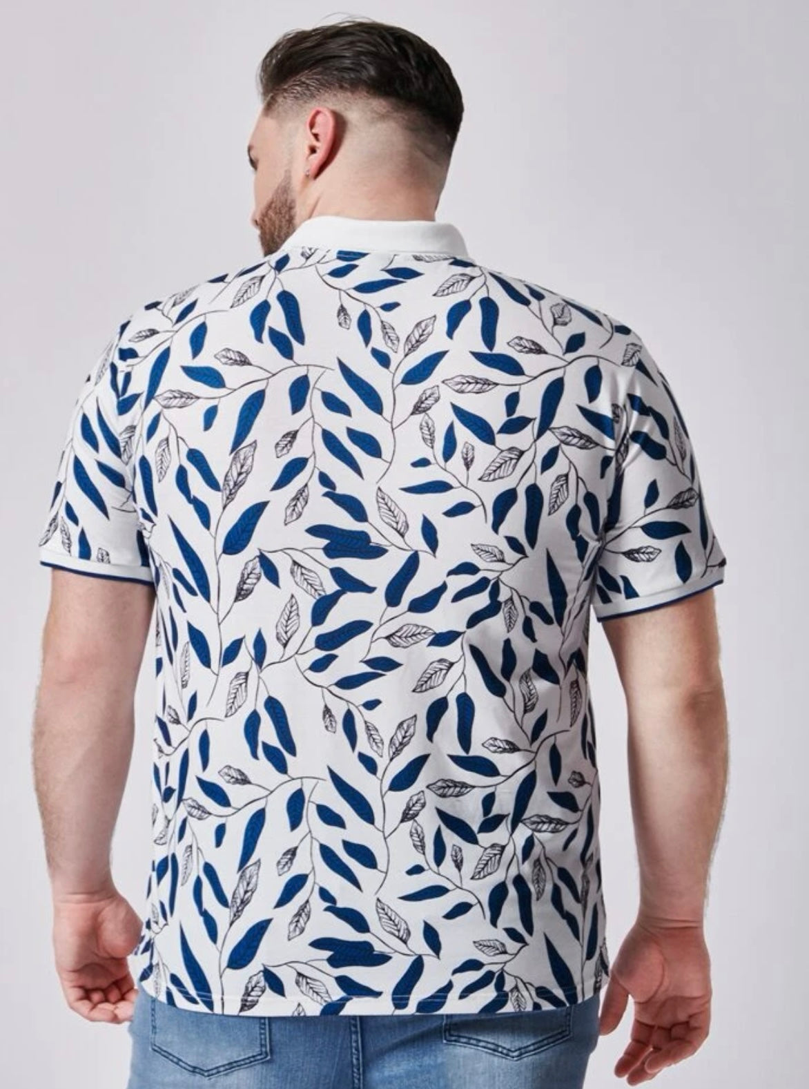 Extended sizes men botanical print polo shirt