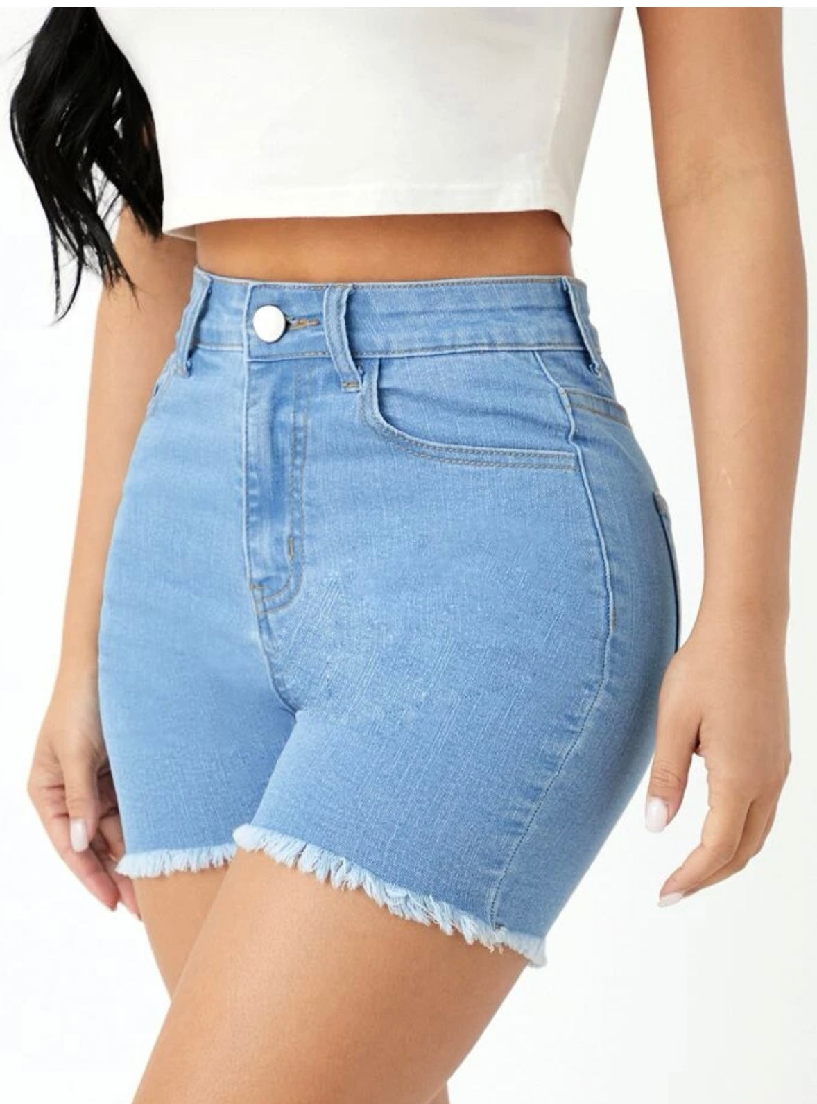 Petite washed raw hem denim shorts