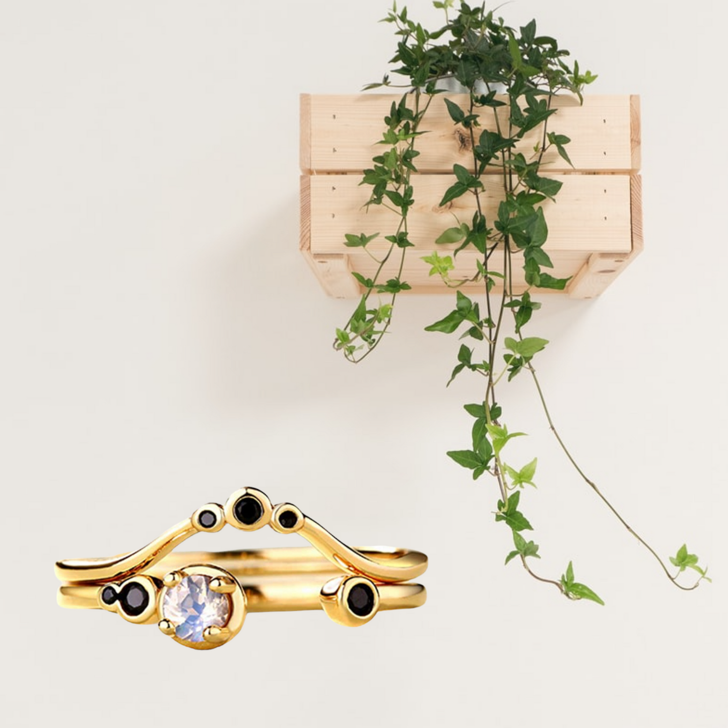 Black zircon Gold Plated stackable band ring.