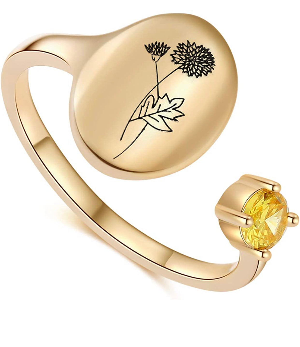 Handmade Birth Month Flower Signet 14K Gold Plated Ring Birth Stone Ring