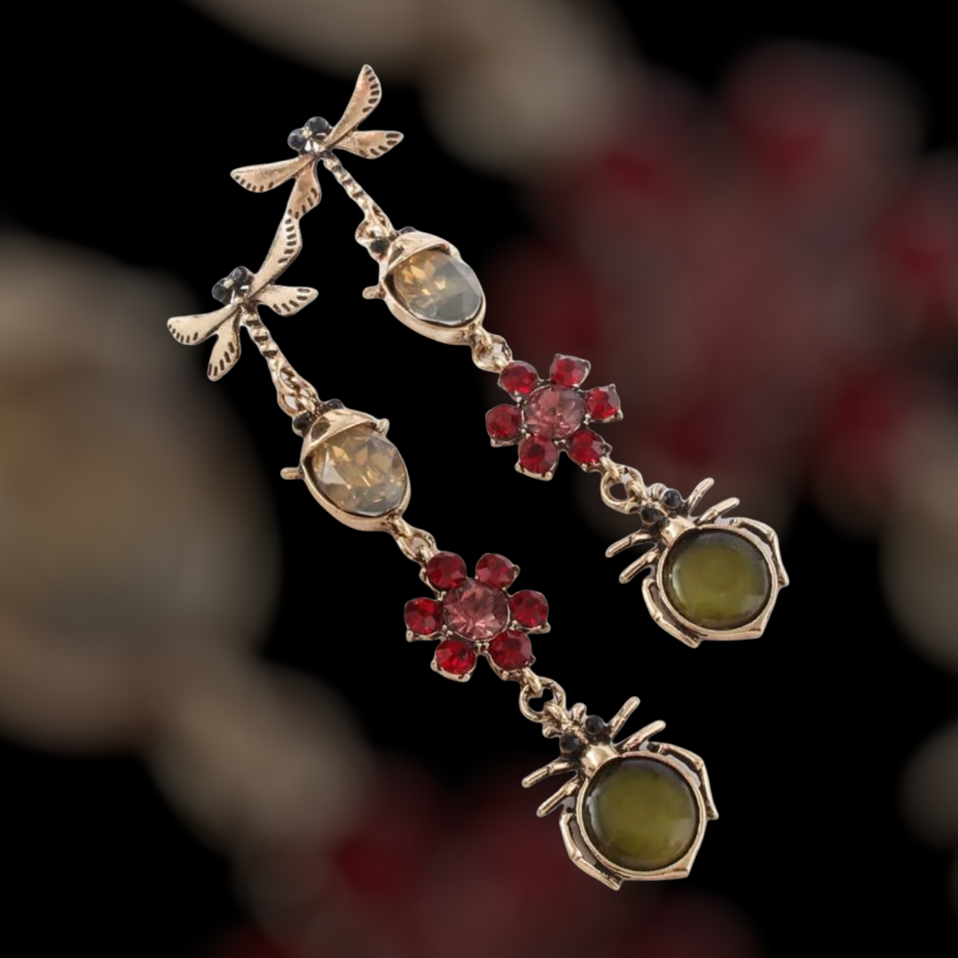 Insect flower decor abalone inspired drop earrings