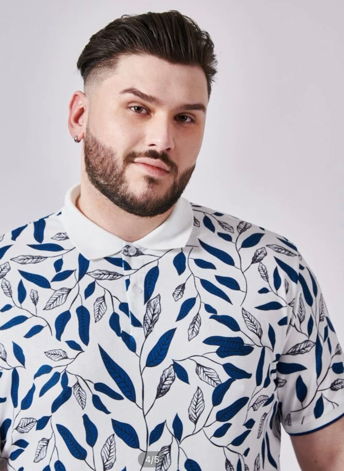 Extended sizes men botanical print polo shirt