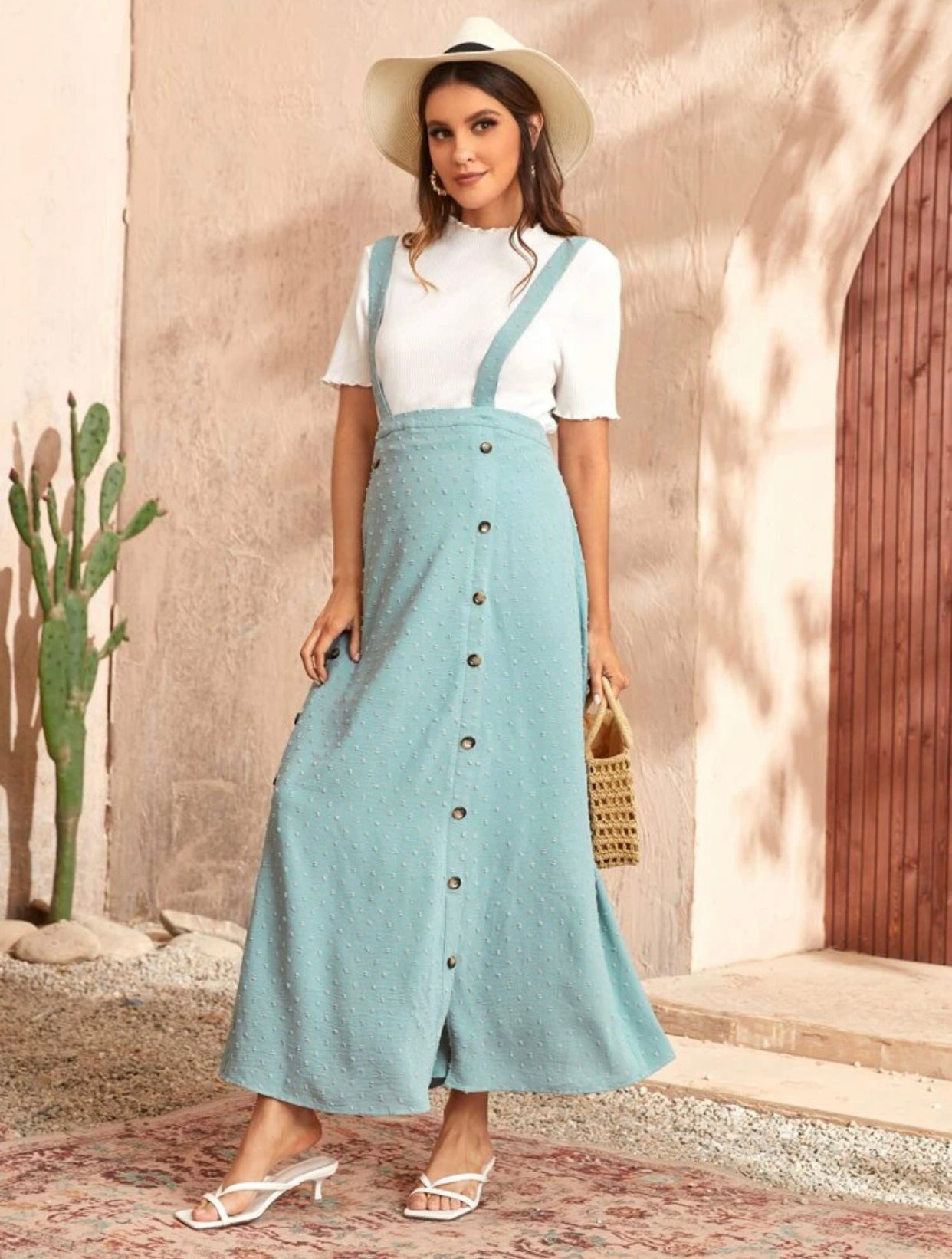 Maternity Swiss dot double breasted pinafore skirt/dress